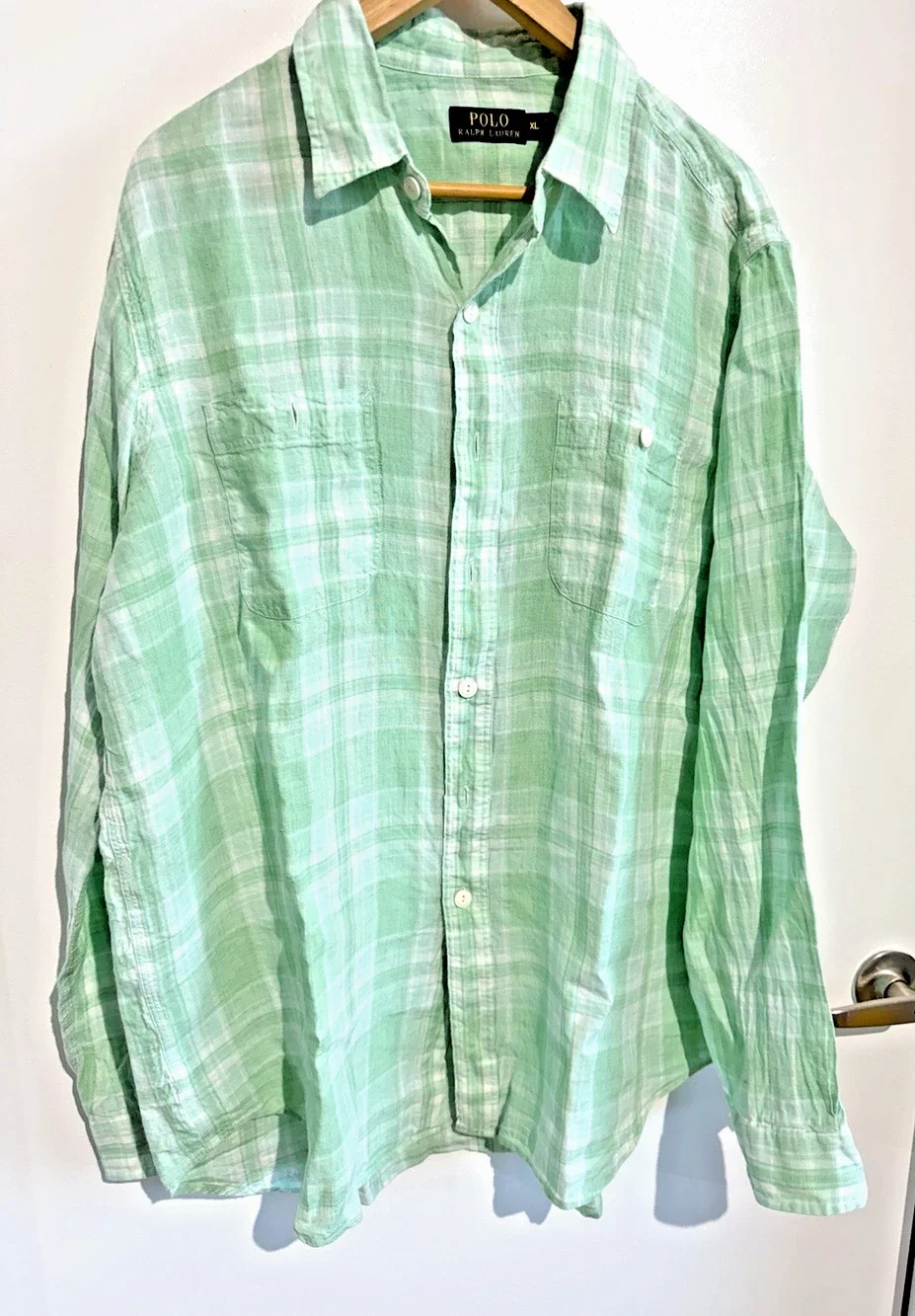 Polo Ralph Lauren Linen Plaid Men's shirt Green career nautical coastal Size XL